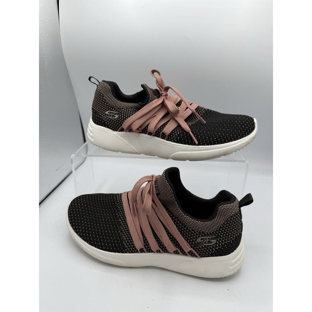 Skechers Women’s Slip-On Knit Sneakers Black Blush Pink Lace Up Size